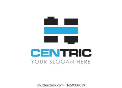Vector de diseño del logotipo eléctrico central con c e ce inicial. Logotipo azul simple para la empresa