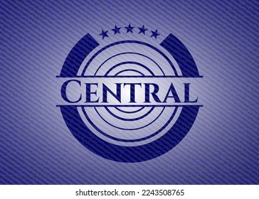 Emblema central con fondo jean. Ilustración vectorial. Detallado. 