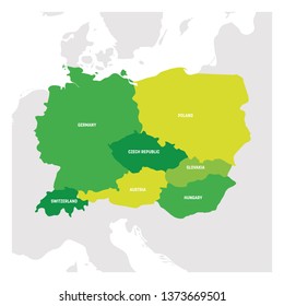 Central Europe Region. Map of countries in central part of Europe. Vector illustration.