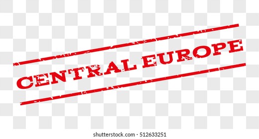 Central Europe watermark stamp. Text caption between parallel lines with grunge design style. Rubber seal stamp with dirty texture. Vector red color ink imprint on a chess transparent background.