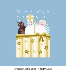 Central european Christmas theme with Saint Nicholas, angel and devil