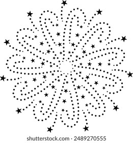 Central Floral Decorative Element Made Up of Dots and Stars.