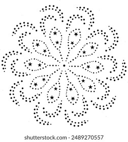 Central Floral Decorative Element Made Up of Dots and Stars.