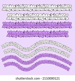 Central gather ruffles pattern brushes for flat fashion design. 
2 black and white and 2 colorable by stroke color
