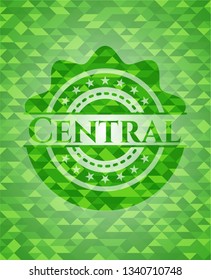 Central green emblem with triangle mosaic background