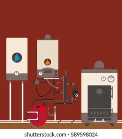 Central heating with Gas,wood boiler