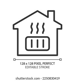 Central heating pixel perfect linear icon. Home radiator. Public utility. Thermostat. Electric household appliance. Thin line illustration. Contour symbol. Vector outline drawing. Editable stroke