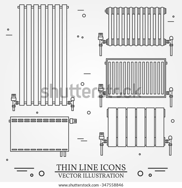 Central Heating Radiators icons thin line\
for web and mobile, modern minimalistic flat design. Vector dark\
grey icon on light grey\
background.Set.