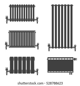 Central Heating Radiators Silhouette Icons For Web And Mobile, Modern Minimalist Flat Design. Vector Black Icon On White Background.