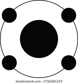 Icono del átomo del eje central con nodos en órbita, núcleo de red y estructura molecular Gráfico Abstractas