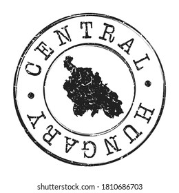 Central Hungría, Hungría Mapa de Postmark. Pasaporte postal de Silhouette. Icono del vector de redondeo de marca. Diseño de rehenes vintage.