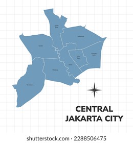 Central Jakarta city map illustration. Map of cities in Indonesia
