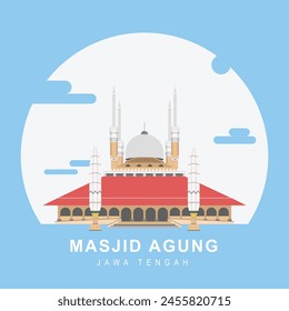 Central Java Grand Mosque. It is one of the icons in Semarang, Central Java. Flat design with calm colors.