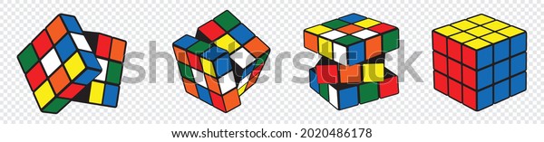 Central Java, INDONESIA. August 6, 2021. \
rubik\'s cube isolated on transparent background. combination puzzle\
invented in 1974 by Erno Rubik. Solving difficult tasks. vector\
illustration
