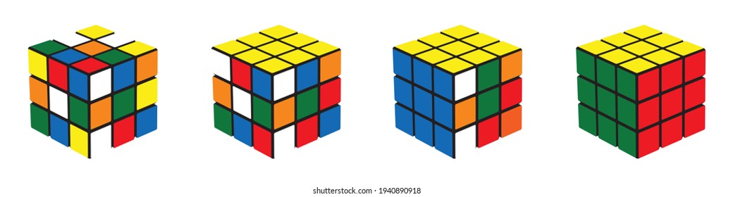 Central Java, INDONESIA. MARCH 22, 2021.  rubik's cube isolated on white background. combination puzzle invented in 1974 by Erno Rubik. Solving difficult tasks. vector illustration