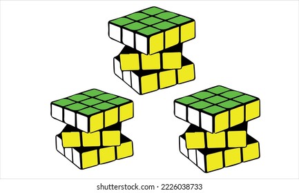 Central Java, INDONESIA. MARCH 22, 2021. rubik's cube isolated on white background. combination puzzle invented in 1974 by Erno Rubik. Solving difficult tasks. vector illustration