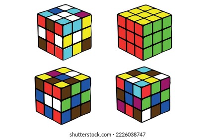 Java central, INDONESIA. 22 DE MARZO DE 2021. cubo de rubik aislado en fondo blanco. rompecabezas combinado inventado en 1974 por Erno Rubik. Resolver tareas difíciles. ilustración vectorial