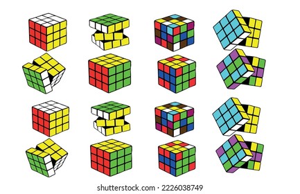 Java central, INDONESIA. 22 DE MARZO DE 2021. cubo de rubik aislado en fondo blanco. rompecabezas combinado inventado en 1974 por Erno Rubik. Resolver tareas difíciles. ilustración vectorial