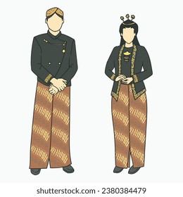 Central Java Indonesia Wedding Couple couple wearing Indonesian Javanese traditional clothes. 