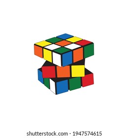 Central Java, INDONESIA.APRIL 2, 2021.  rubik's cube isolated on white background. combination puzzle invented in 1974 by Erno Rubik. Solving difficult tasks. vector illustration