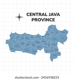 Central Java Province map illustration. Map of province in Indonesia