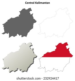 Central Kalimantan blank outline map set