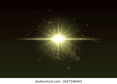 Central light explosion with particles and glinting sparkle. Intense star flare creates energy effect on dark gradient background.