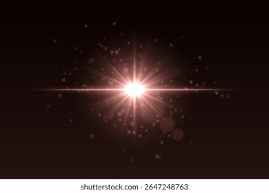 Explosão de luz central com partículas e brilho brilhante. Exacerbação intensa de estrela cria efeito de energia no fundo de gradiente escuro.