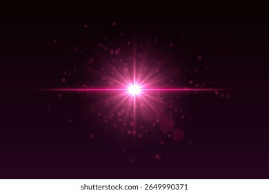 Central light explosion with particles and glinting sparkle. Intense star flare creates energy effect on dark gradient background.