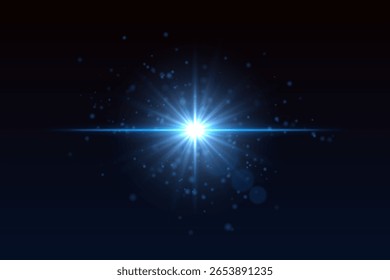 Central light explosion with particles and glinting sparkle. Intense star flare creates energy effect on dark gradient background.