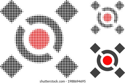 Central link halftone dotted icon. Halftone pattern contains circle pixels. Vector illustration of central link icon on a white background.