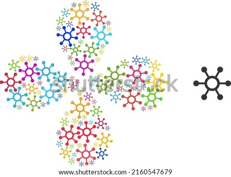 Central links icon multi colored curl spin shape. Element flower with 4 petals designed from random central links icons. Vector flower icon collage in flat style.