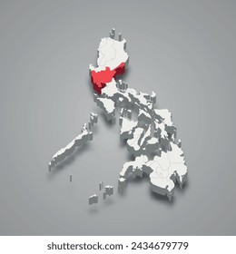 Central Luzon region highlighted in red on a grey Philippines 3d map