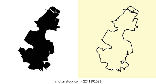 Central map, Singapore, Asia. Filled and outline map designs. Vector illustration