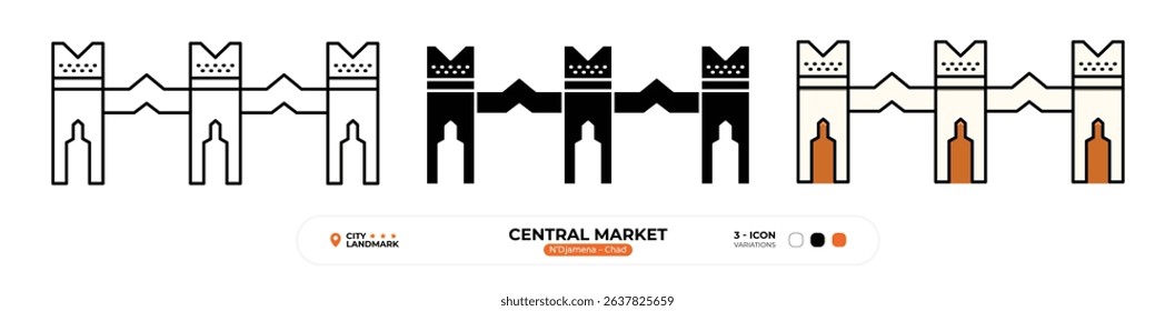 Central Market Line Icon. N’Djamena, Chad, Landmark, Silhouette, Color Vector, Editable Stroke.