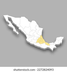 Central Mexico region location within Mexico 3d isometric map