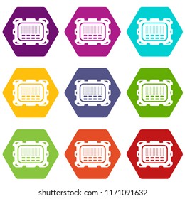 Central microchip icons 9 set coloful isolated on white for web