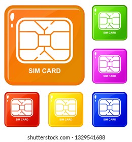 Central microchip icons set collection vector 6 color isolated on white background
