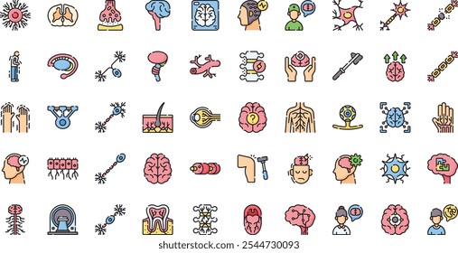 Iconos del sistema nervioso central Colección de iconos vectoriales de alta calidad con derrame cerebral editable. Ideal para Profesional y Proyectos Creativos.