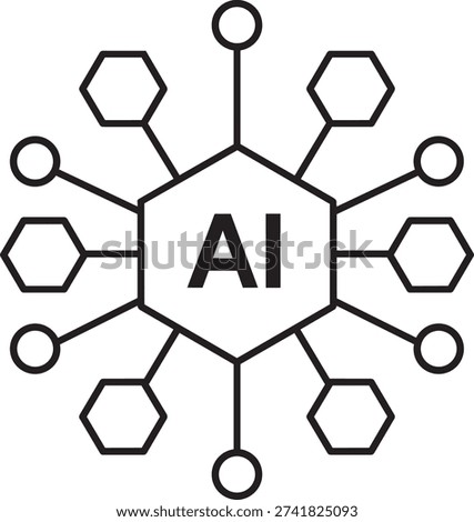 Central network node containing AI text representing core artificial intelligence systems and interconnected deep machine learning frameworks
