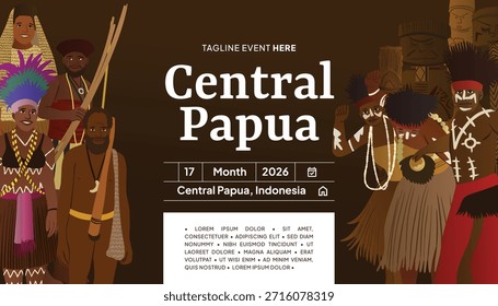 Ilustración de diseño plano de danza de Papúa Central Seka de la cultura indonesia