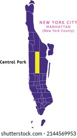 Central Park Neighborhood Location On Map Of Manhattan, New York City