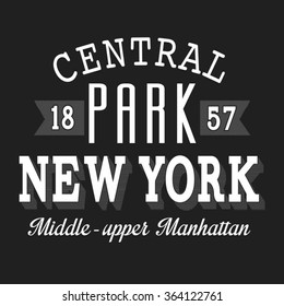 Central park New York typography, t-shirt graphics, vectors, vintage
