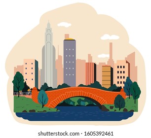 Central Park, New York, United States. Vector illustration. Travel landmark. svg