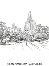 Central Park. New York. USA. Hand Drawn City Sketch. Vector Illustration.