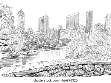 Central park. New York. USA. Hand drawn city sketch. Vector illustration. svg