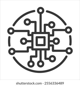 Central Processing Outline Icon Vector Illustration