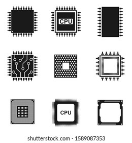 Central Processing Unit and Chips Icons Set. Vector