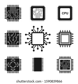 Central Processing Unit and Chips Icons Set. Vector