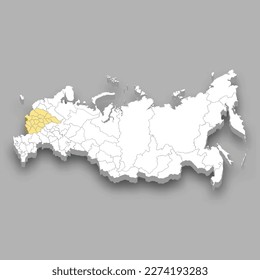 Central region location within Russia 3d isometric map